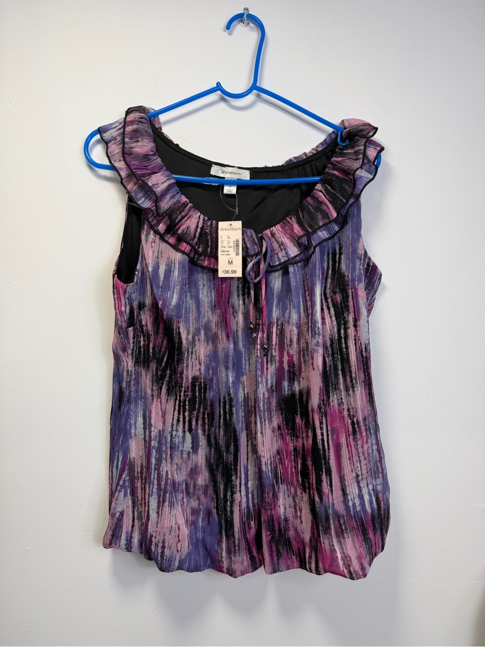 dressbarn Purple and Pink Ruffle Neck Sleeveless Blouse